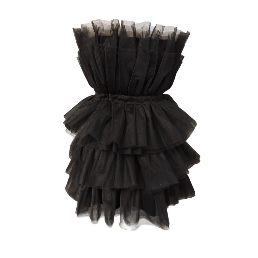 Entro Black Strapless Tiered Ruffle Tulle Flirty Party Mini Dress Size Small
